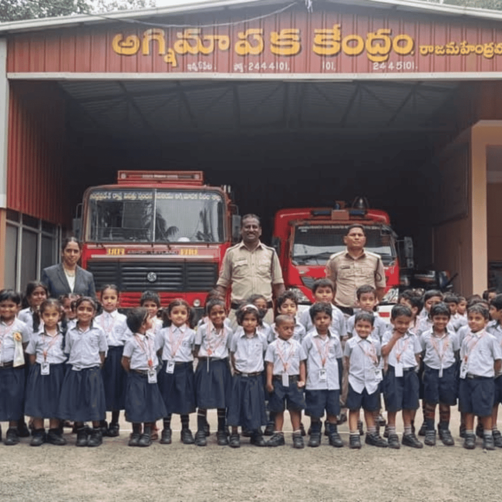 Fire safety awareness session with children at a fire station