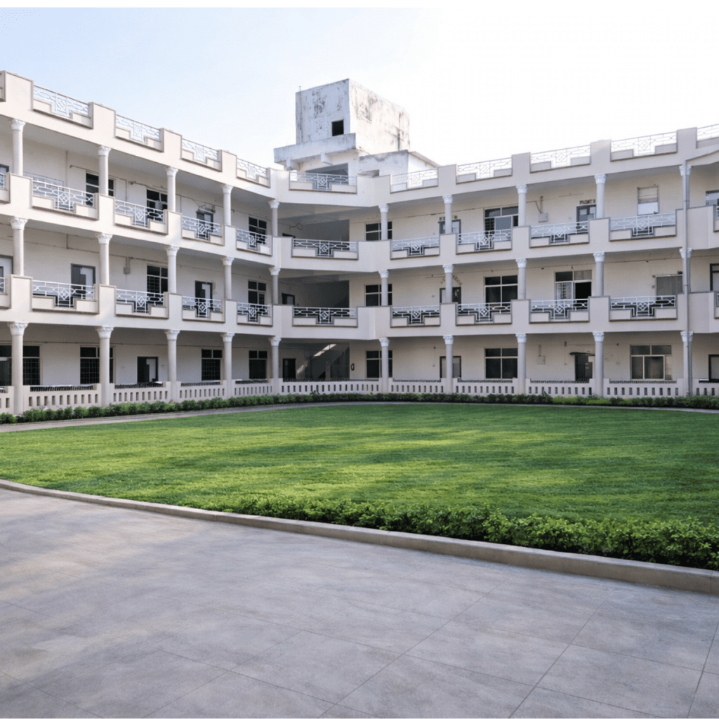 Horizon Valley school campus with landscaped courtyard and modern building