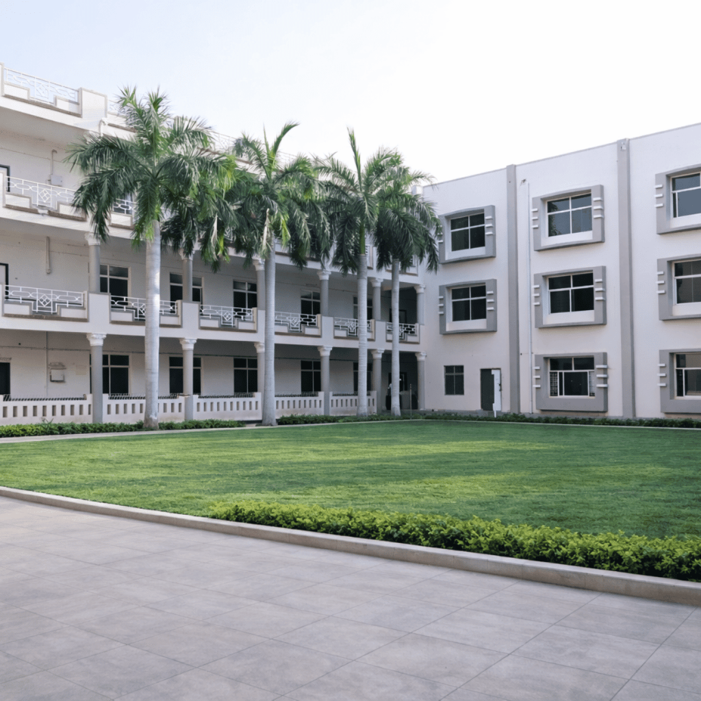 Horizon Valley school campus with landscaped green courtyard